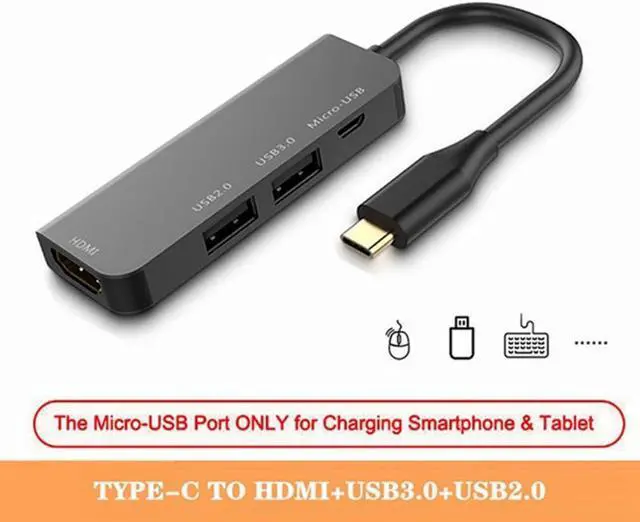Alt view image 2 of 3 - USB C HUB Type-C to HDMI-Compatible Docking Station 4-In-1 Micro-USB3.0+USB+HDMI-Compatible for Laptop  HUB