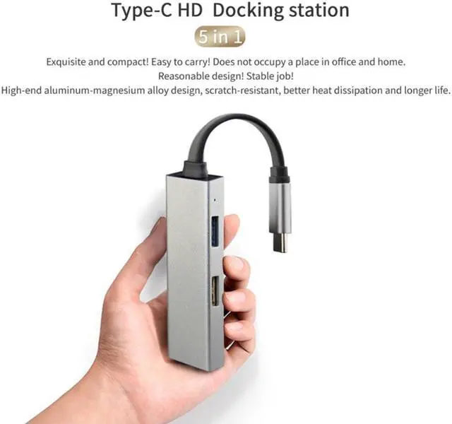 Alt view image 2 of 3 - 5 in 1 USB C Hub Type C to HDMI-Compatible 4K 30HZ+PD+USB C 2.0 +USB3.0X1+USB2.0X1 Multi-Port Adapter Hub