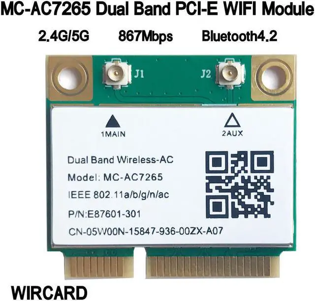 Main image of MC-AC7265 Dual Band mini PC-E WIFI CARD for intel 7265AC 802.11ac 2x2 WiFi +  BT4.2