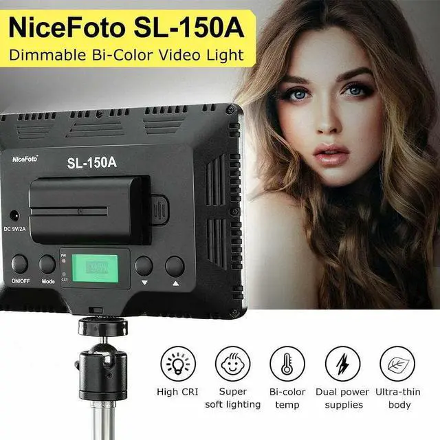 Alt view image 2 of 4 - NiceFoto Dimmable Bi-Color LED Video Panel Light 3200K-6500K SL-150A