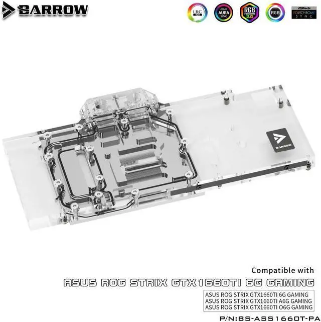 Alt view image 2 of 3 - Barrow  BS-ASS1660T-PA ASUS STRIX GTX1660TI O6G GAMING full cover GPU water block Aurora