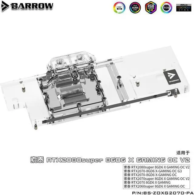 Alt view image 3 of 3 - Barrow BS-ZOXG2070-PA,Full Cover Graphics Card Water Cooling Blocks, for Zotac RTX2070-8GD6 X-OC Gaming G3