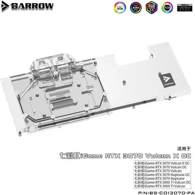 Alt view image 2 of 3 - Barrow BS-COI3070-PA full coverage GPU Water Block for Colorful Vulan 3070 Aurora