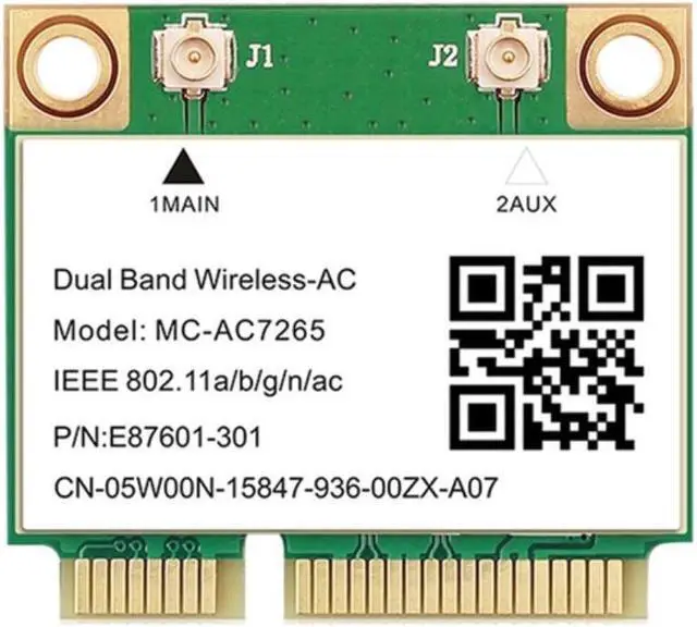 Main image of 1200Mbps Wireless MC-AC7265 Half Mini PCI-E Wifi Card Bluetooth 4.2 802.11Ac Dual Band 2.4G 5Ghz Adapter for Laptop