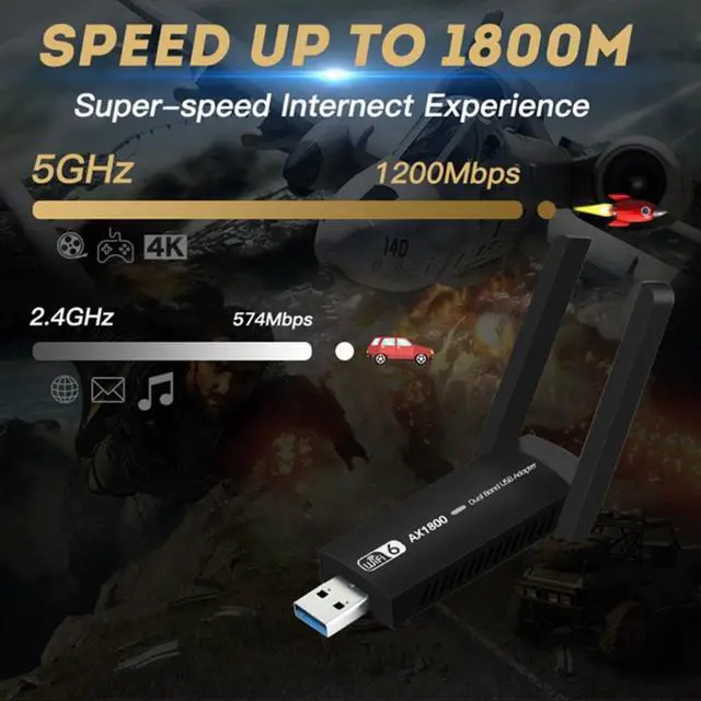 Alt view image 2 of 3 - 1800Mbps USB Wifi 6 Adapter 5G/2.4Ghz USB3.0 Wi-Fi Dongle Wireless 802.11Ax AX1800 Network Card High Gain Antenna