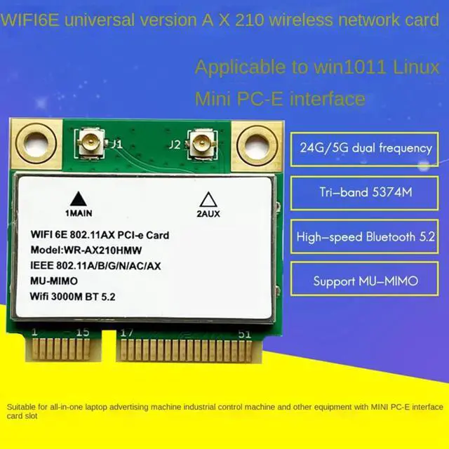 Alt view image 2 of 3 - AX210 Wireless Network Card 5374M WIFI 6E 2.4G/5G Dual-Band Bluetooth 5.2 MINI PCIE WIFI Adapter Built-In Network Card