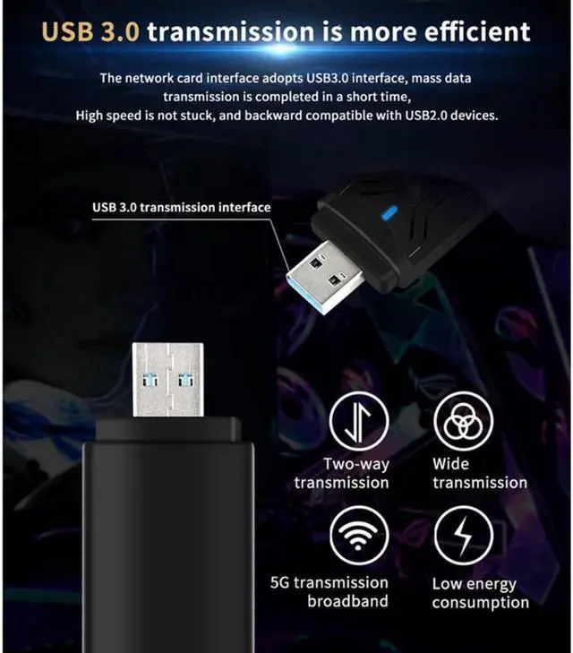 Alt view image 3 of 3 - 1800Mbps Wifi 6 USB Ethernet Adapter USB 3.0 Wifi Antenna Dongle 802.11Ax Dual Band 2.4G/5Ghz Wi-Fi Network Card for PC