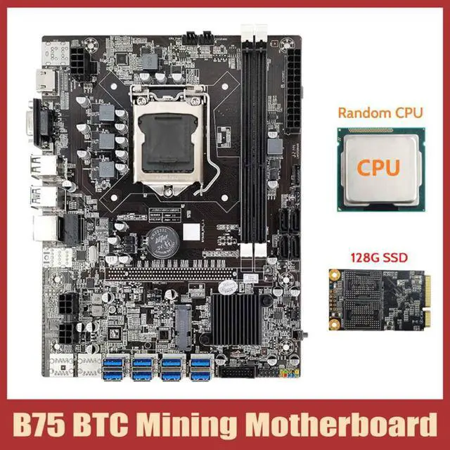 B75 ETH Mining Motherboard+CPU+128G MSATA SSD LGA1155 8XPCIE to USB ...