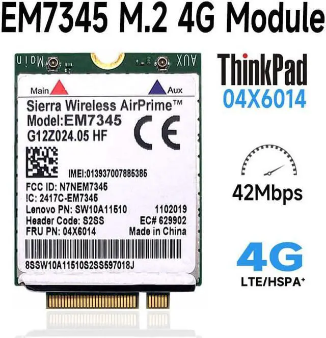 Main image of Sierra Wireless EM7345 GOBI5000 4G LTE HSPA+ GPRS WWAN NGFF Card FRU:04X6014 for Lenovo Thinkpad T440 W540 T440P X240 L540 X250