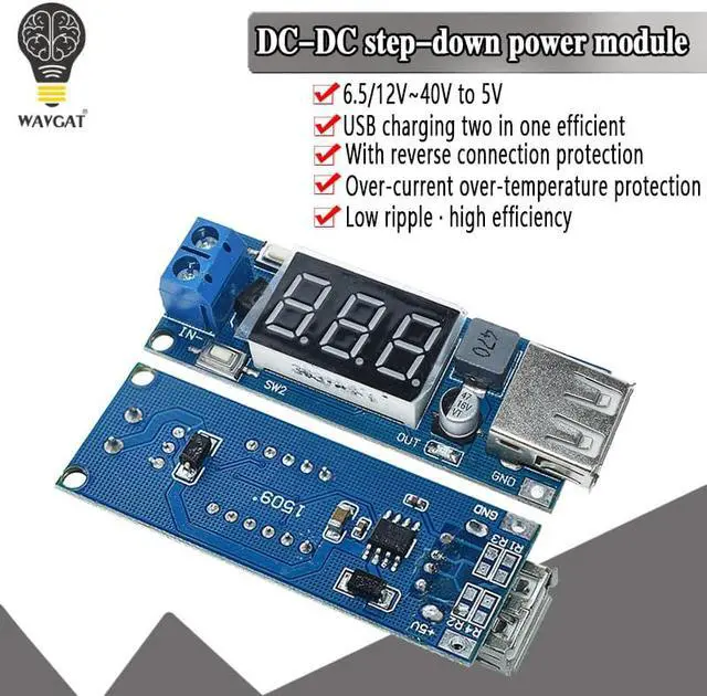 Main image of DC-DC Step Down Module Two-wire Voltmeter 5 V USB Charger or Power Supply Input 4.5V-40V Output 5V/2A