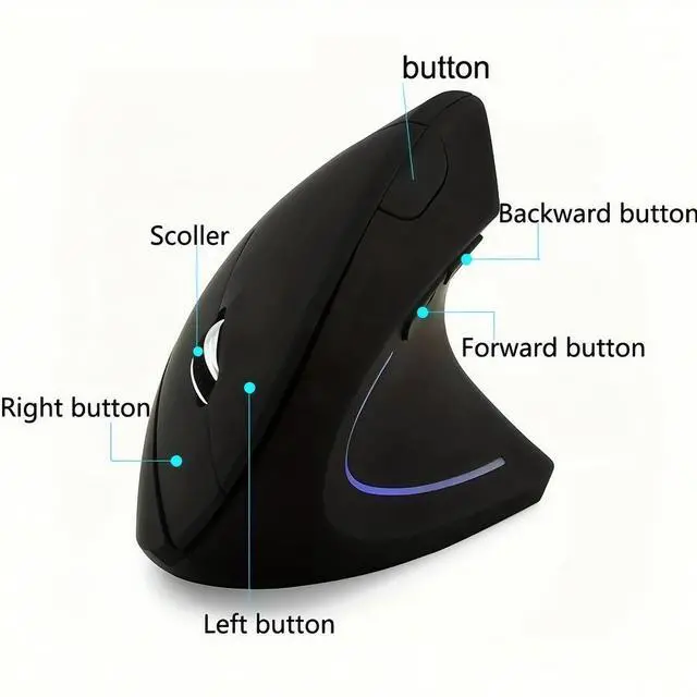 Main image of Vertical Ergonomic Mouse - 2.4GHz Wireless, 3 Adjustable DPI (800/1200/1600), 6 Buttons for PC & Laptop