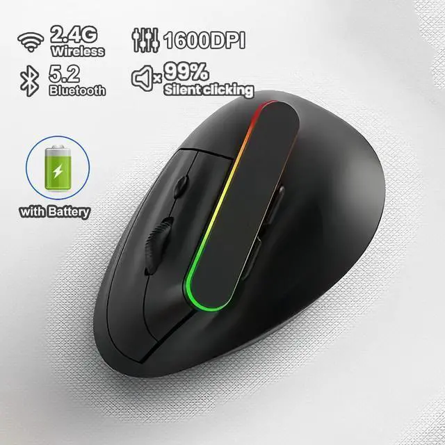 Main image of Dual Mode RGB Vertical Mouse 2.4G Wireless Mouse Bluetooth Mouse Ergonomic Mice Rechargeable Silent Mouse for PC Laptop Desktop