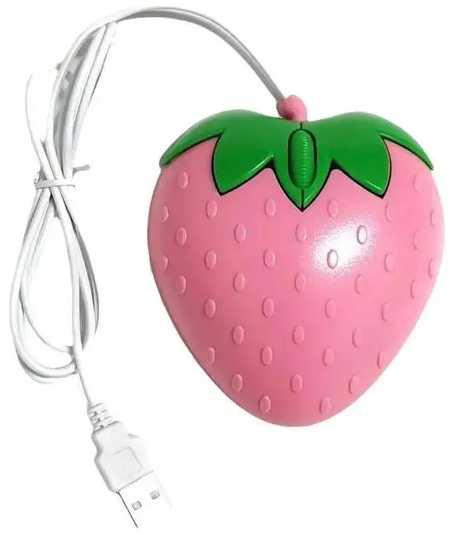 Main image of Wired Mouse Pink Strawberry Small Optical PC Computer Game Mouse Cute Creative Design Girls Birthday Gift For Office Laptop V1P8
