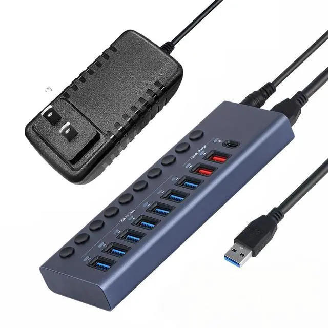 Main image of 10 Ports USB 3.0 Hub High Speed Multi USB Splitter with Switch Power Adapter Multiple Expander with PD charger