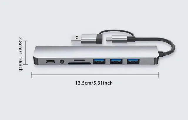 Main image of 8 in 1 USB 3.0 Hub USB Adapter&USB C Splitter TF/SD Card Reader Audio Output Compatible with Type-C Laptop/Phones