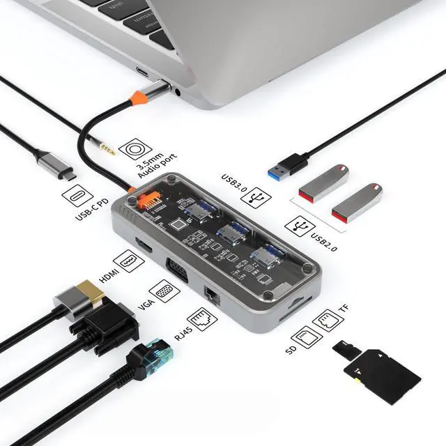 Main image of USB C Docking Station to Video Output 4K@30Hz Display 5Gbps USB C 3.0 HUB 100W PD SD/TF for Type-C Laptop Type-C Phone PC