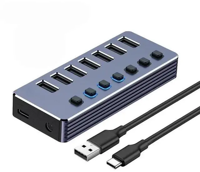 Main image of 10 Port USB 3.0 Hub with Independent On/Off Switches 5Gbps High Speed Type-C Splitter USB Docking Station for Laptop