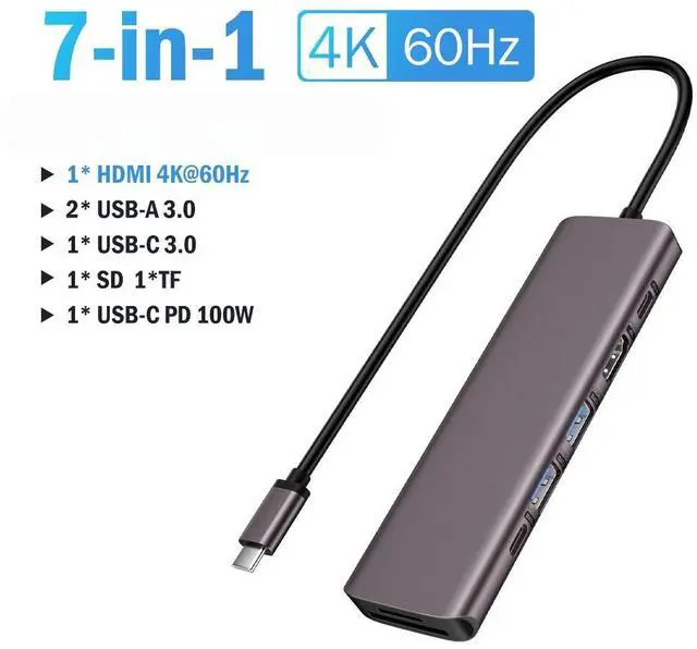 Main image of TC45 7Port USB to Video Output 4K 60Hz Docking Station USB C HUB Type-C USB Adapter PD100W SD TF For Type-C Laptop Type-C Phone