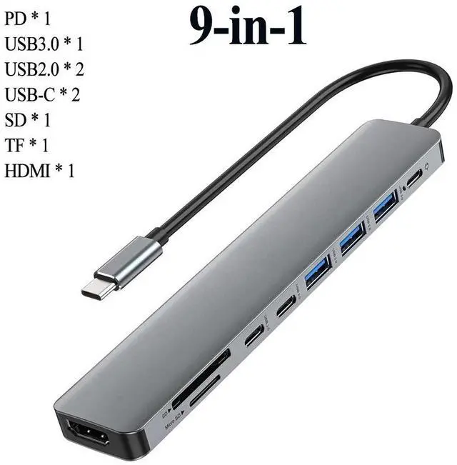 Main image of 9 in 1 USB 3.0 HUB TYPE-C To Video Output Docking Station SD TF RJ45 Card Reader USB Splitter Adapter For Laptop