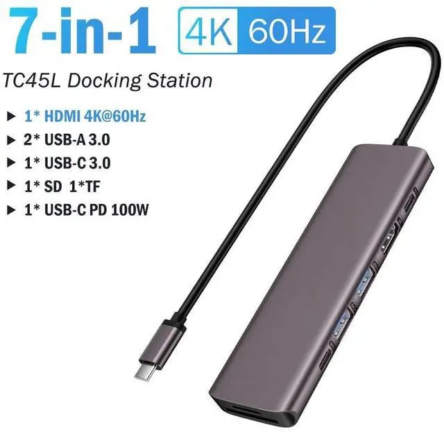 Main image of 7-in-1 USB HUB Docking Station USB-C Hub Video Output 4K 60Hz USB 3.0 Adapter PD100W Charge For Type-C Laptop Laptop Accessories