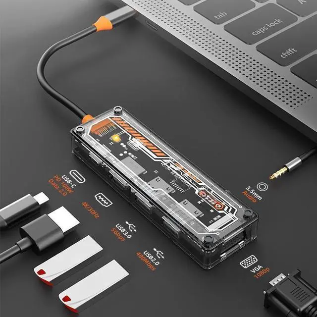 Main image of Usb C Hub Type-C to Video Output USB3.0 USB2.0 VGA USB-C PD3.0 3.5mm Audio 6in1 For Type-C Laptop usb c docking station