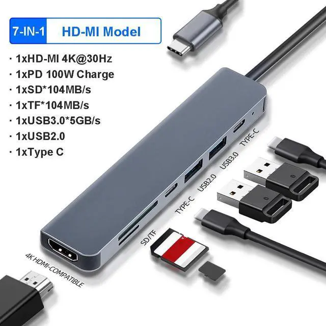 Main image of 8IN-1 Type C HUB USB 3.0 to RJ45 100/1000Mbps 4K 30HZ Docking Station Video Output Ethernet Adapter VGA SD/TF Extender PD 87W For Laptop