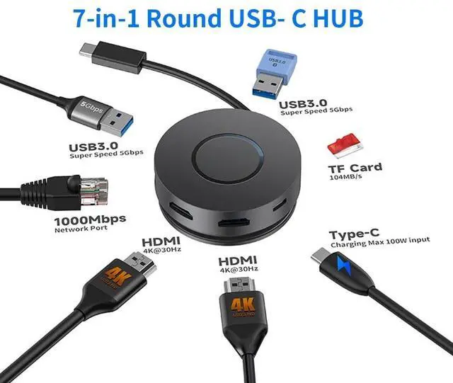Main image of 7-in-1 USB C HUB Mini Docking Station Dual 4K Video Output 1000Mbps Gigabit Ethernet USB C 3.0 Hub for Laptop/Type-C Laptop