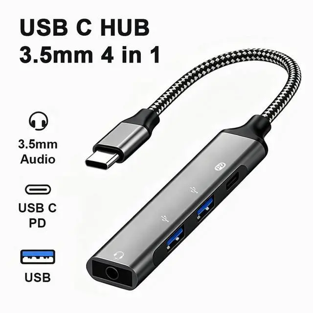 Main image of Type C 4 in 1 Hub USB C HUB PD charging with 3.5mm Jack Headset Adapter USB 3.0 2.0 Cable Converter for Type-C Laptop