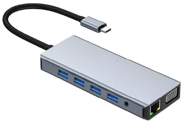 Main image of 12-in-1 USB-C Hub, Dual 4K HDTV, VGA Triple Display, RJ45 Ethernet, USB 3.0, SD TF, 3.5mm Audio, Docking Station