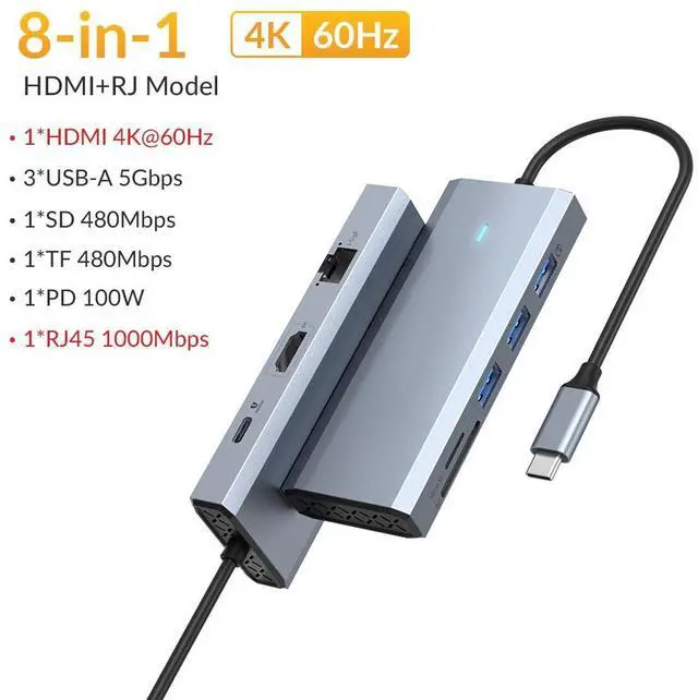 Main image of Type C USB 3.0 HUB 10 in 1 Docking Station Multiport Adapter with Video Output 4K@60Hz PD100W Gigabit Ethernet SD/TF Card Reader
