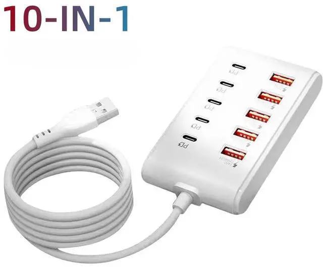 Main image of 10-in-1 USB Power Strip Desktop Charging Station Fast Charging USB Hub Socket For Home Office Multi Device USB C Charger Adapter