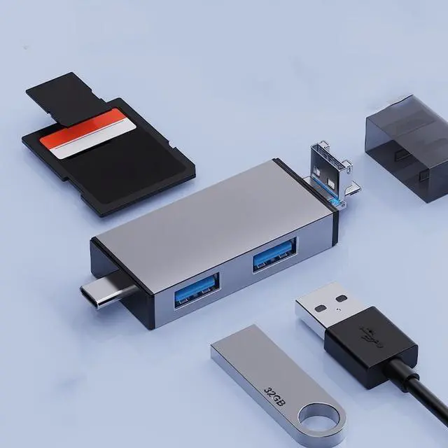 Main image of 4 in 2 USB +Type C HUB Docking Station with Micro SD/TF Card Reader Laptop Tablet Phone Disk Converter PC Accessori