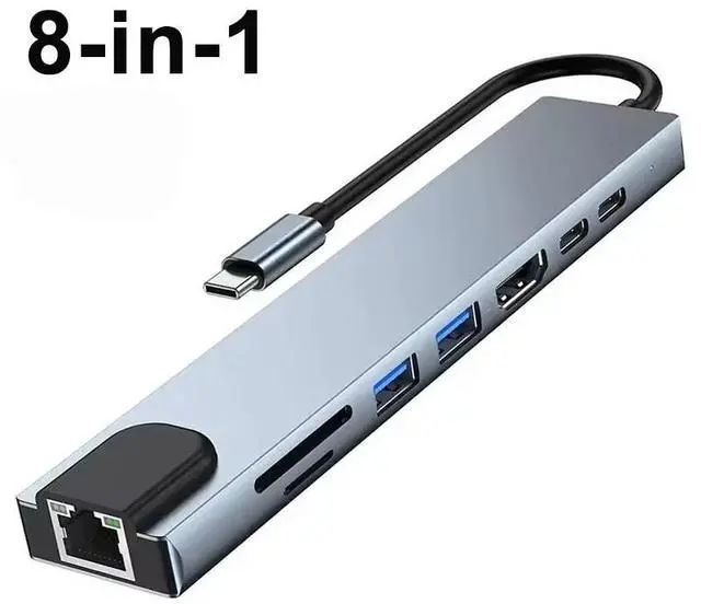 Main image of Usb 8 In 1 Type C 3 1 To 4k HdTV Hub Adapter With Sd Tf Rj45 Card Reader Pd Fast Charge For Type-C Laptop Notebook Computer