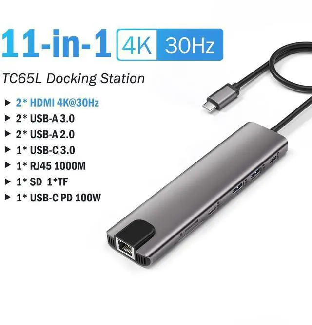 Main image of 13 in 1 Usb C Docking Station 4K 30Hz RJ45 Gigabit Ethernet USB Type-C to Dual Video Output VGA For Laptop Type-C Laptop Projector TV