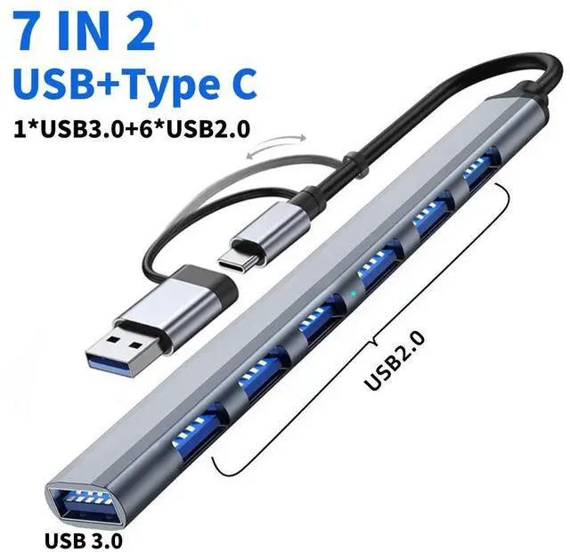 Main image of USB C Hub 7in2 7in1 Multi USB Hub Splitter 7 Port USB3.0/2.0 High Speed Docking Station for Type-C Laptop Notebook Laptop