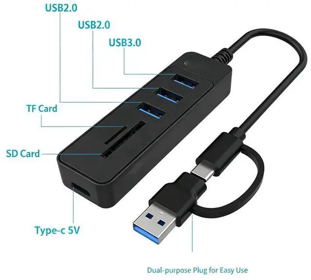 Main image of 6-in-2 USB 3.0 HUB USB C Docking Station USB Splitter 5Gbps High Speed OTG Adapter SD TF Slot for PC Laptop Type-C Laptop