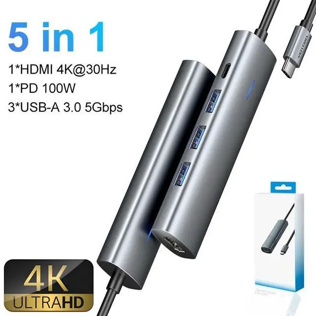 Main image of 5 in 1 USB C 4K 60Hz Video Output HUB USB 3.0 HUB PD 100W Multiport Docking Station Adapter for Type-C Laptop Type-C Phone Type-C Phone Android