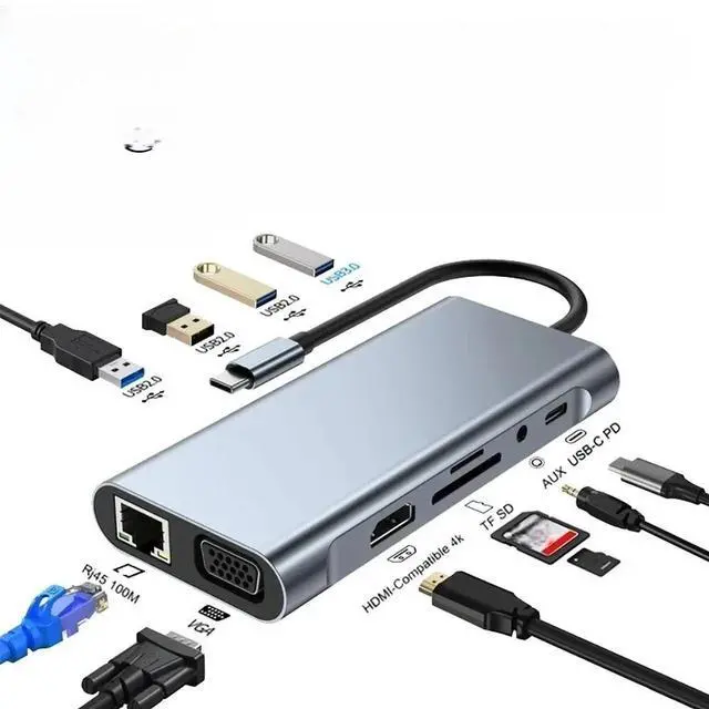 Main image of 11 in 1 USB C Docking Station HUB 4K 30Hz Type C to Video Output Adapter USB Type C Hubs Splitter for PC Laptop Type-C Laptop