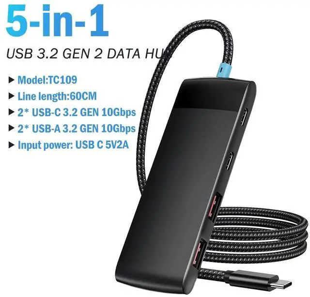 Main image of USB HUB 3.2 GEN USB-A/USB-C 10Gbps 5 IN 1 adapter splitter for PC laptop gaming High-speed data transmission docking station Braided input cable