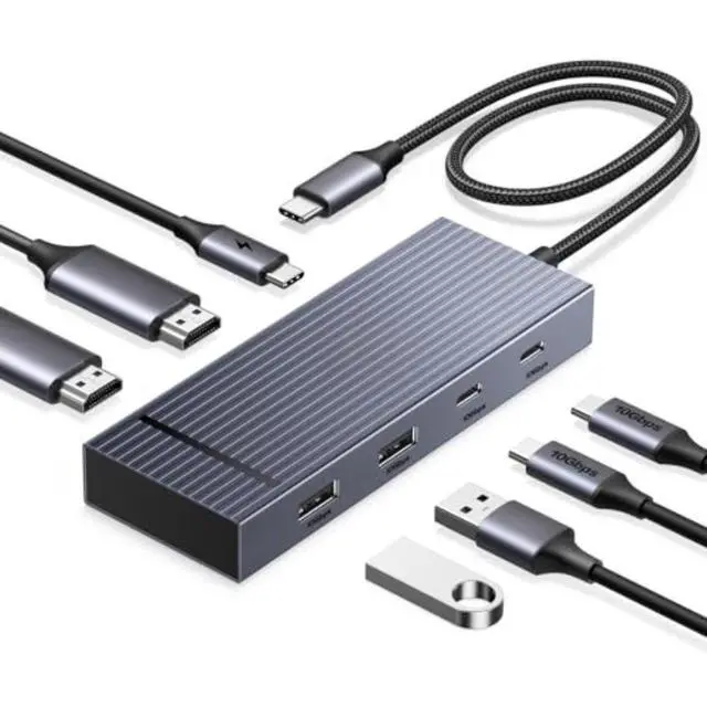 Main image of 7-in-1 Docking Station Dual Monitor, USB C Hub Dual 4K@60Hz Video Output Display, 10Gbps USB-A/C Data Ports, 100W PD, Aluminum