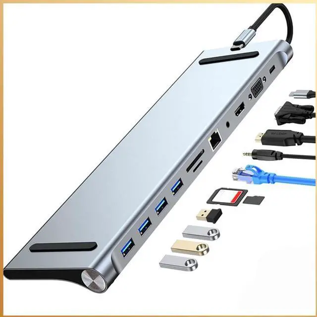 Main image of 11 in 1 USB C Hub Triple Display with 4K Video Output VGA Ethernet USB C Dock for Type-C Laptop