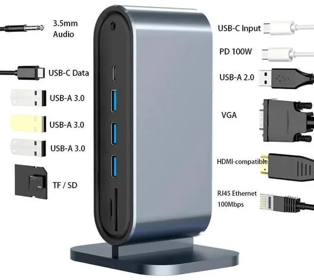 Main image of 15 in 1 USB-C Docking Station 4K HD Vertical Hub with Triple Monitor RJ45 1000M USB 3.0/2.0 PD SD/TF Audio 3.5 for Type-C Laptop