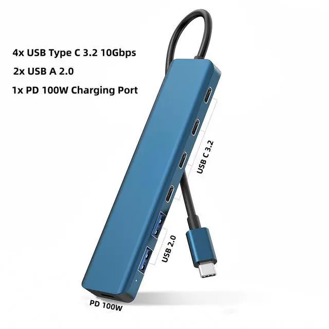 Main image of USB 3.2 Gen2 HUB 6 Ports PD 100W Splitter 10Gbps USB A 2.0 Multiport Adapter for Type-C Laptop Type-C Phone Laptop Expansion PC Desktop
