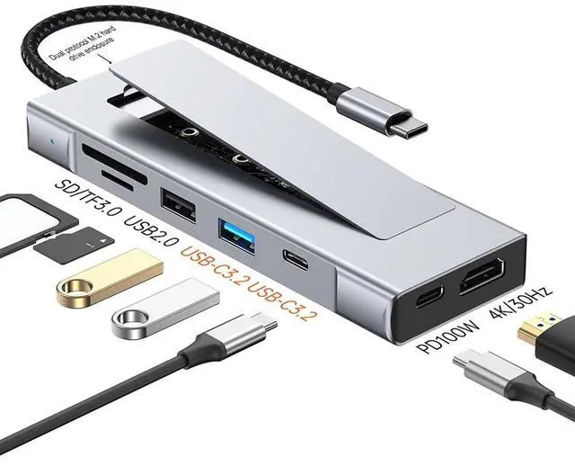 Main image of M.2 NVMe SSD HUB 8 in 1 USB 3.2 10Gbps Docking Station Type C to 4K Video Output PD100W SD TF Card Reader For Type-C Laptop