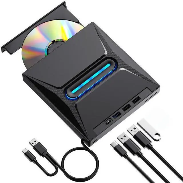 Main image of External Ultra-Slim CD/DVD Burner with 3 USB Ports and SD Card Slot for Laptop/PC