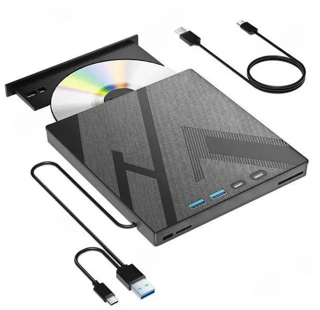 Main image of External CD DVD Drive with 4 USB Ports and TF/SD Card Slots Portable CD/DVD Disk Drive Player Burner Reader Writer for Laptop PC