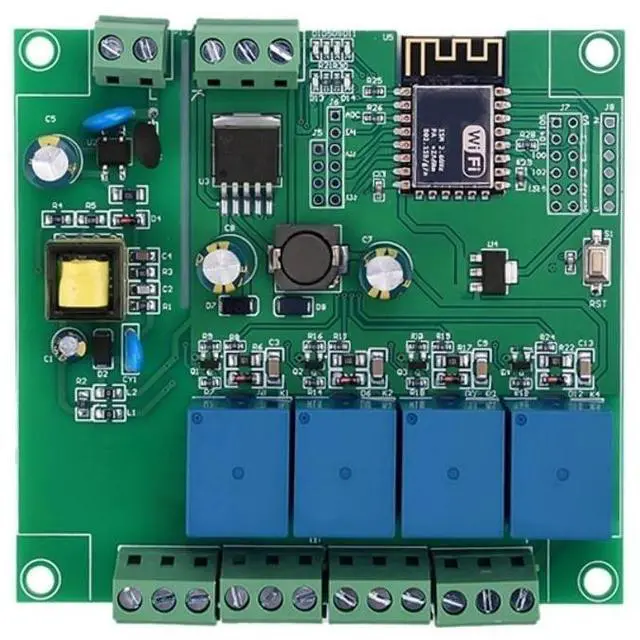 Main image of ESP8266 Wi-Fi 4-Channel Relay Module, ESP-12F Development Board, AC/DC Power Supply Module