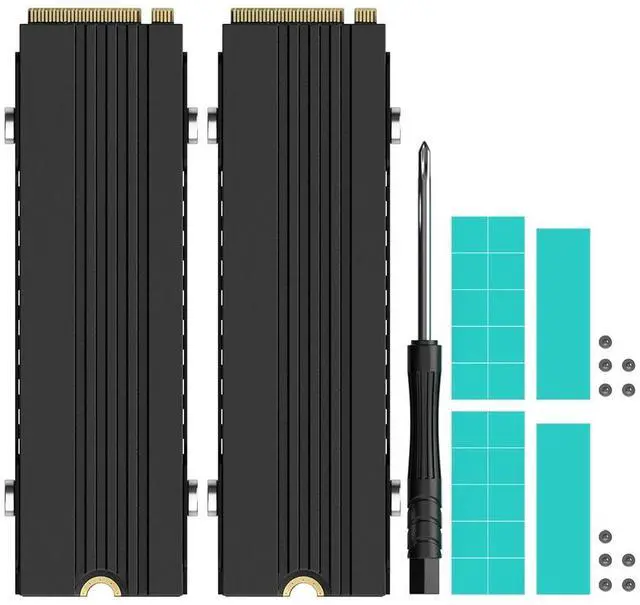 Main image of 2-Pack M.2 Heatsink for PS5 / PC, Slim 7mm Height Low Profile Aluminum Convective NVMe Cooler, Passive Heat Sink with Fins