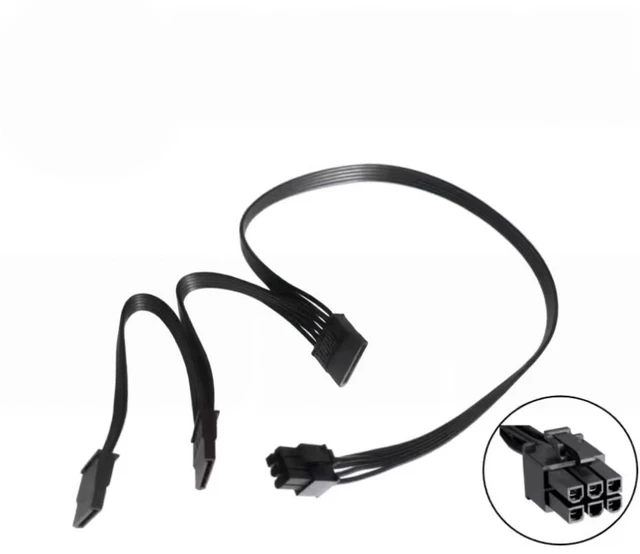Main image of For For SF Type 4, 6Pin to 3x SATA Straight 50+15+15 CM SSD HDD Power Cable for SF750, SF600, SF450 Modular Powers