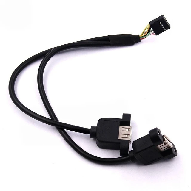 Main image of For 30CM Motherboard Internal 9pin Pitch 2.54mm to Dual Port USB 2.0 A Female Screw Lock Panel Mount Cable